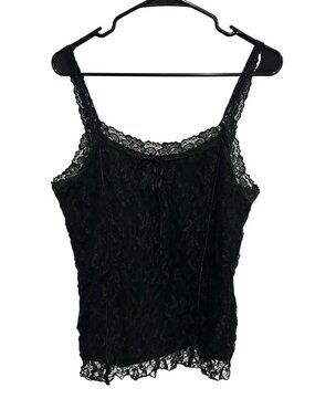 Ilu Ilu Black Nylon 1X Sleeveless Lightweight Lace Camisole Tank Top Whimsigoth